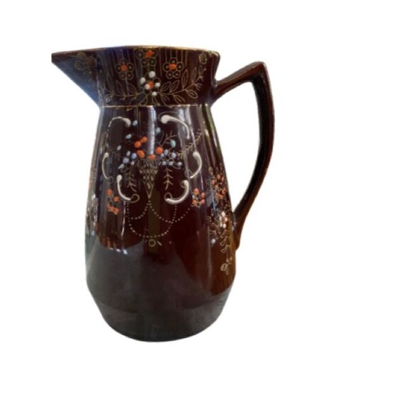 Vintage Moriage Red Ware Hand Painted Brown Gold Glazed Juice Pitcher Japan 6" - Picture 2 of 9